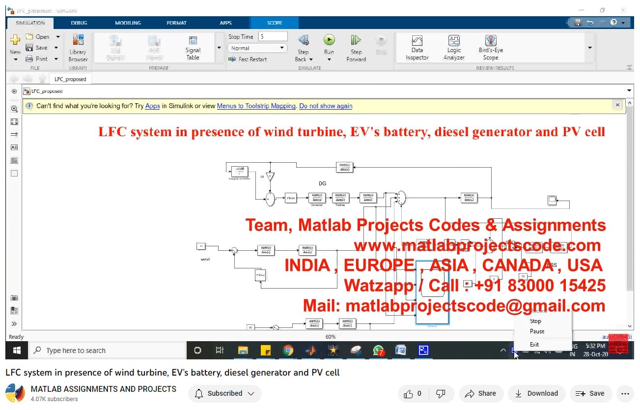 LFC system in presence of wind turbine, EV's battery, diesel generator